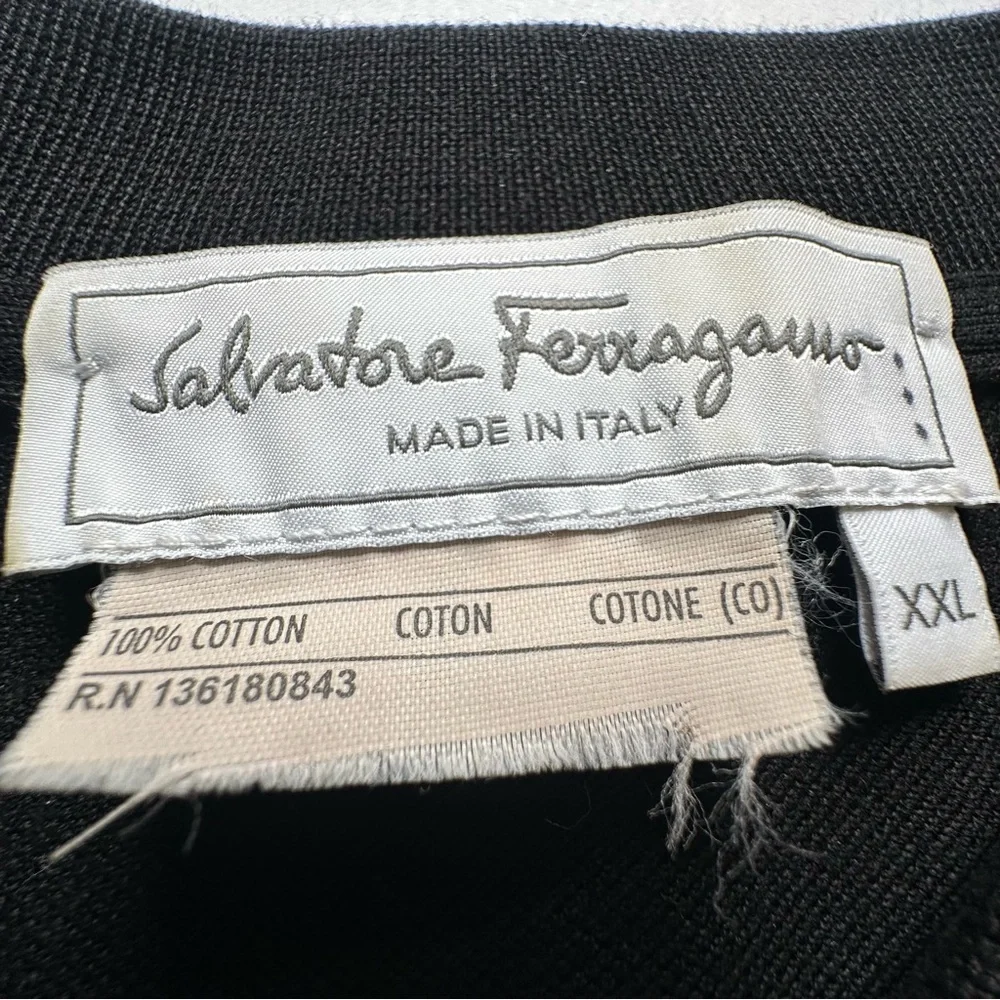 Salvatore Ferragamo Black Cotton Pique Logo Polo Shirt with Logo 3/4 Zipper XXL - Picture 11 of 13